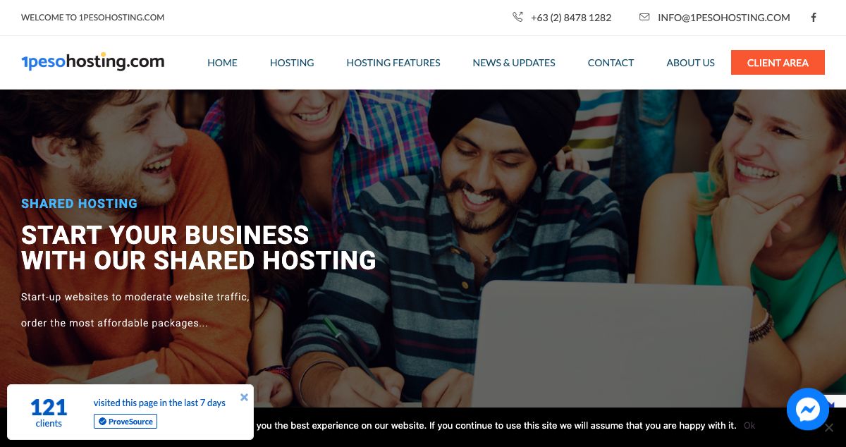 Homepage of 1PesoHosting hosting