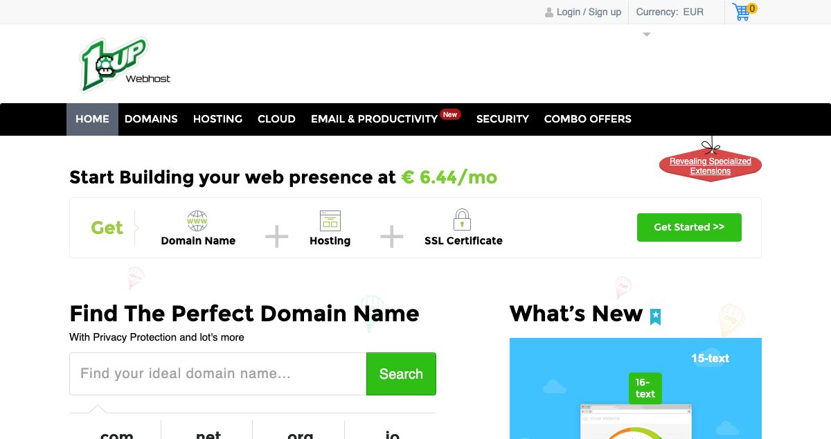 Homepage of 1UP Webhost hosting