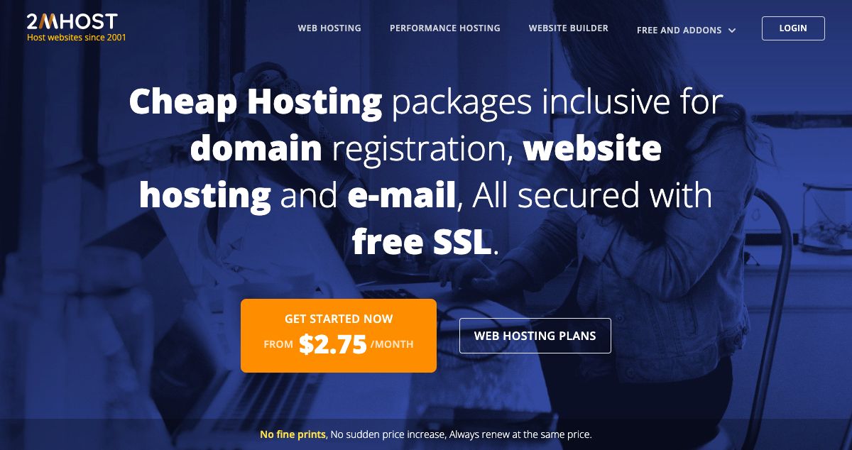 Homepage of 2MHost hosting