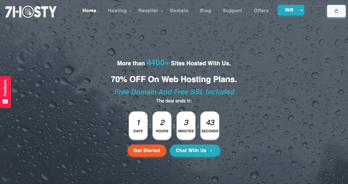 Homepage of 7Hosty hosting