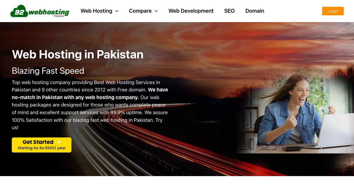 Homepage of 92 Web Hosting Pakistan hosting