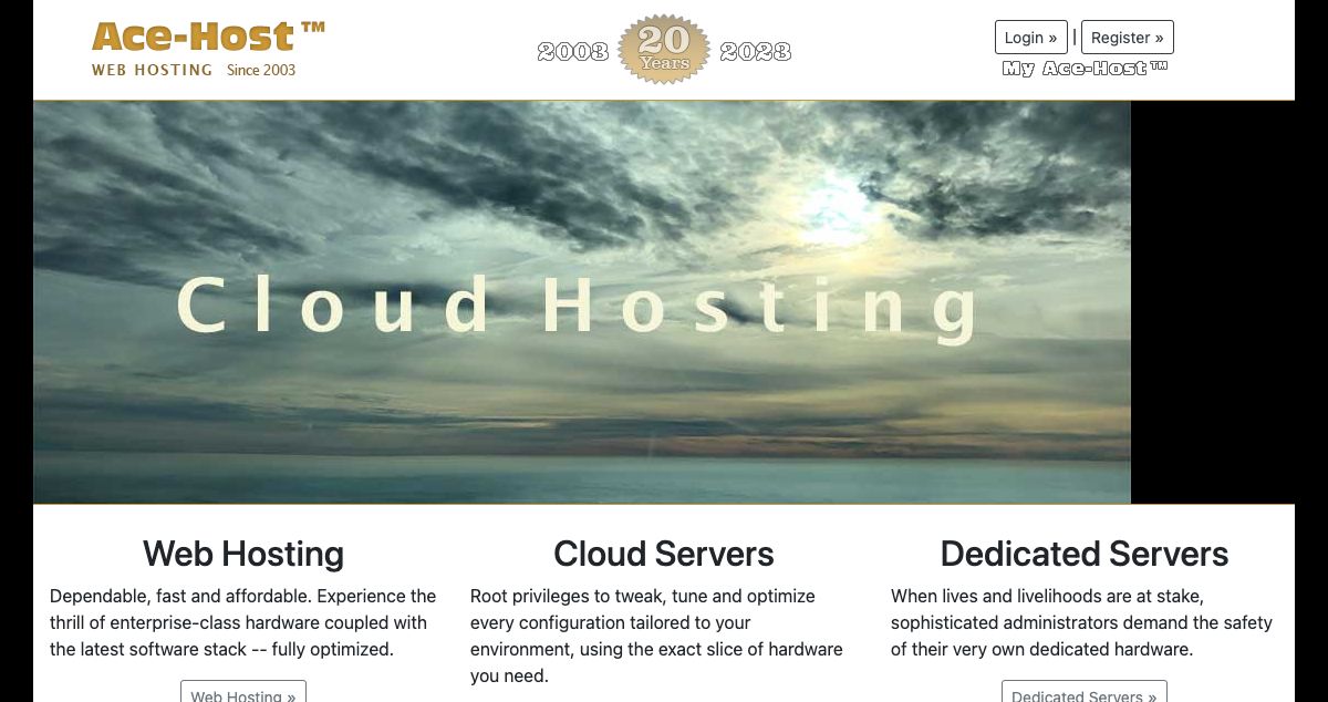 Homepage of Acenet hosting