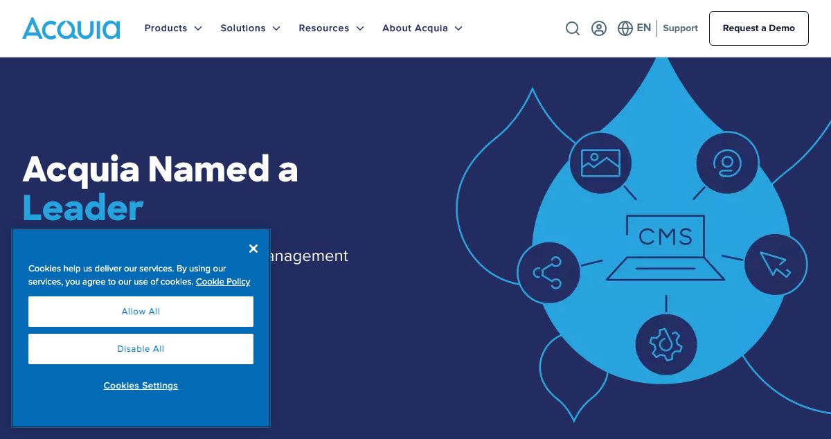 Homepage of Acquia hosting