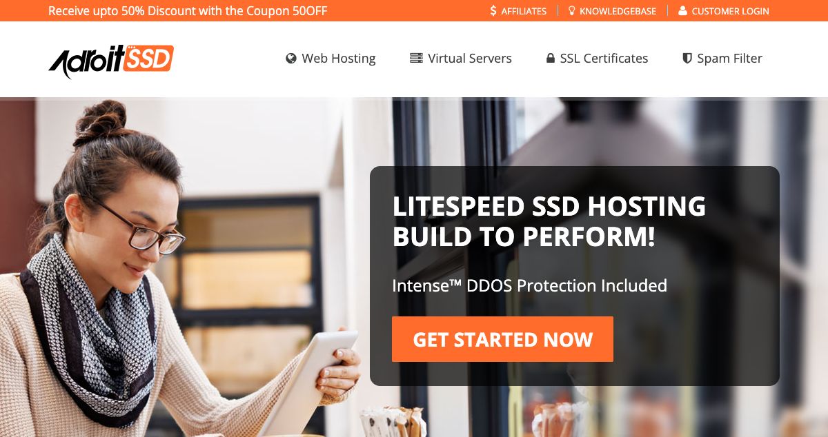 Homepage of AdroitSSD hosting