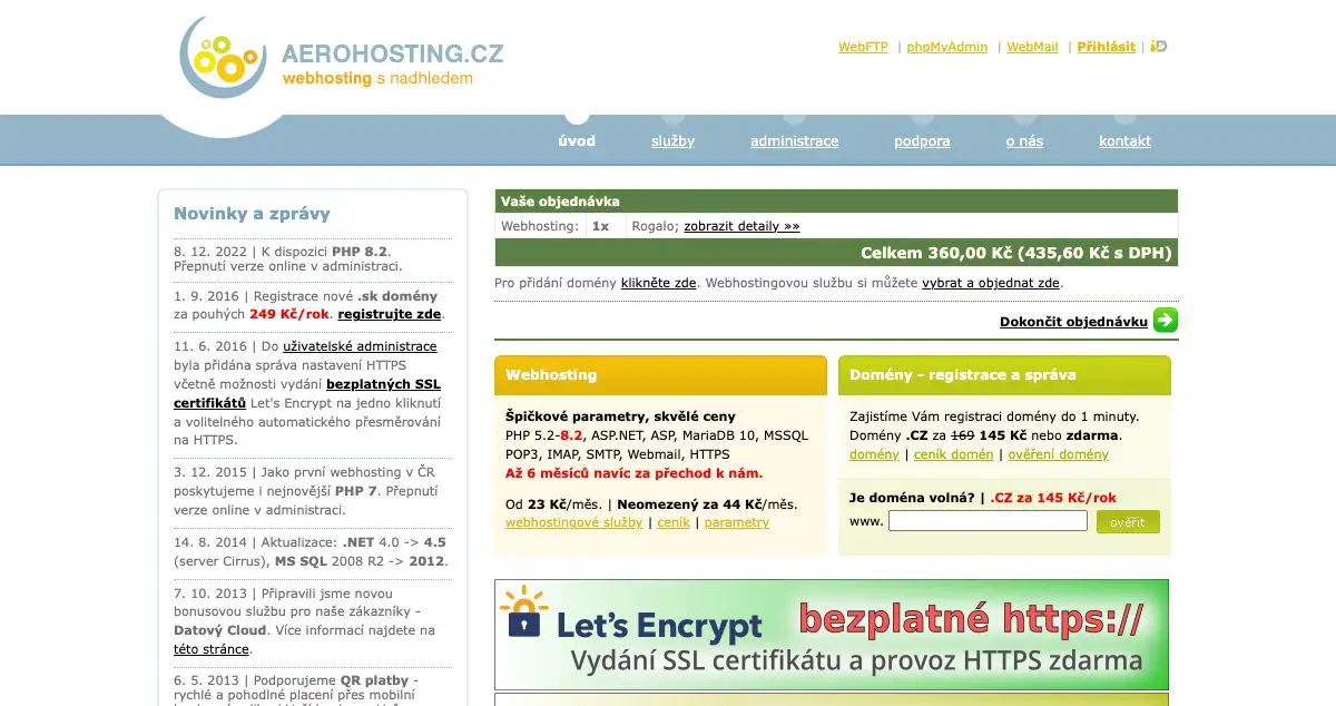 Homepage of AeroHosting hosting