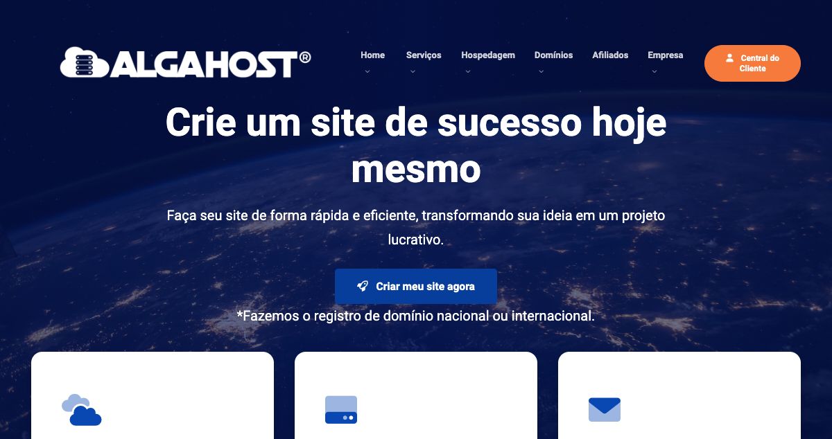 Homepage of Algahost Internet do Brasil hosting