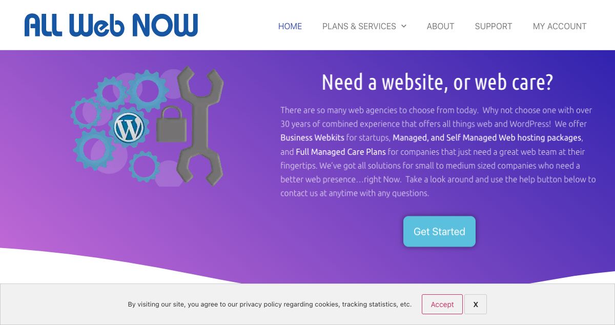 Homepage of All Web Now hosting