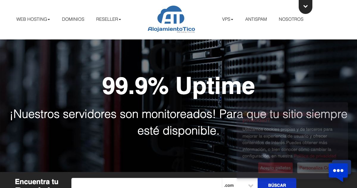 Homepage of Alojamiento Tico hosting