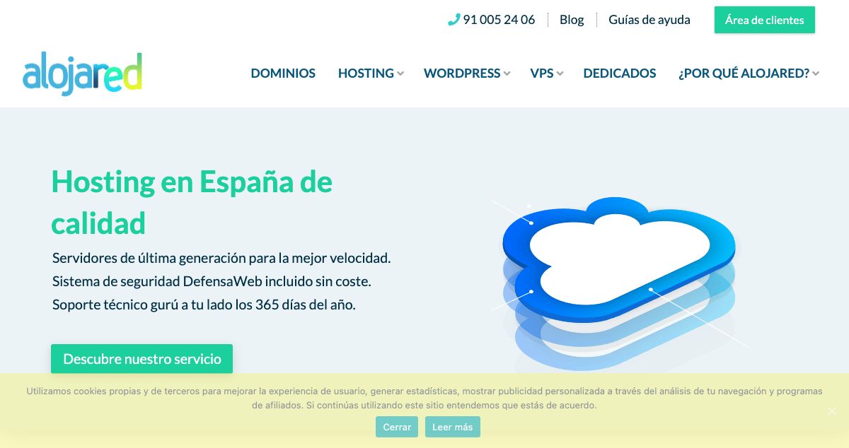 Homepage of Alojared hosting