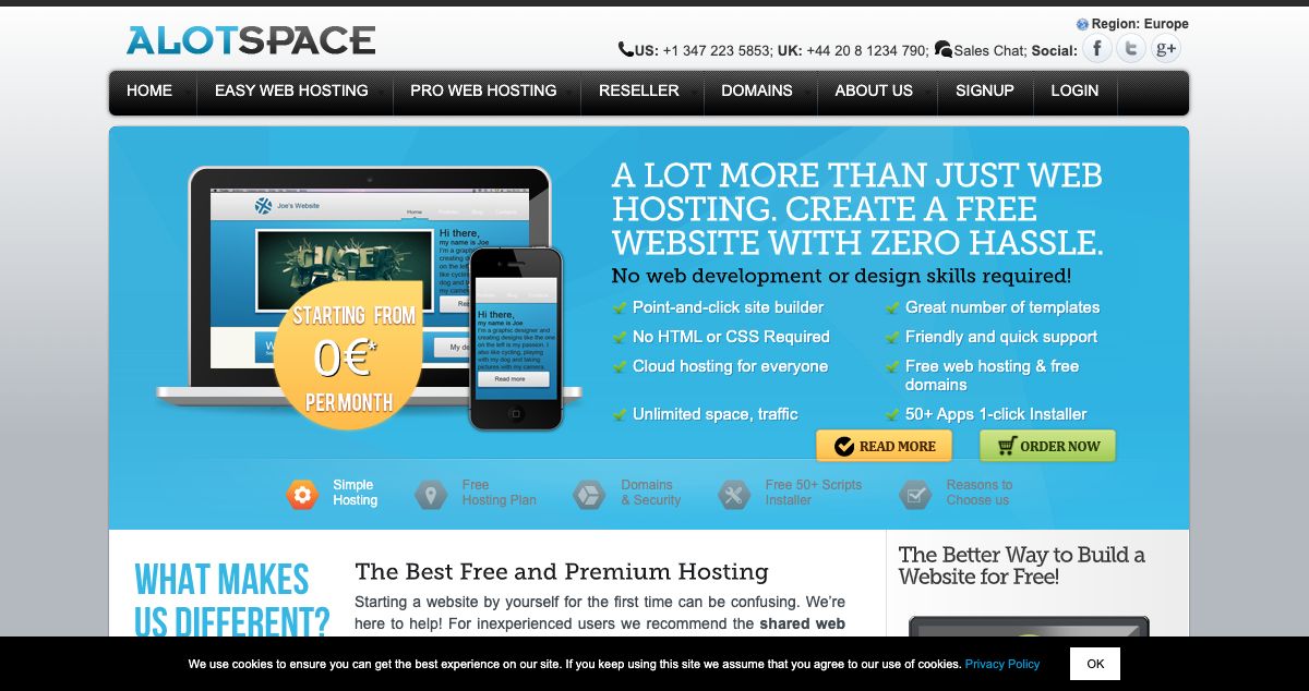 Homepage of AlotSpace hosting