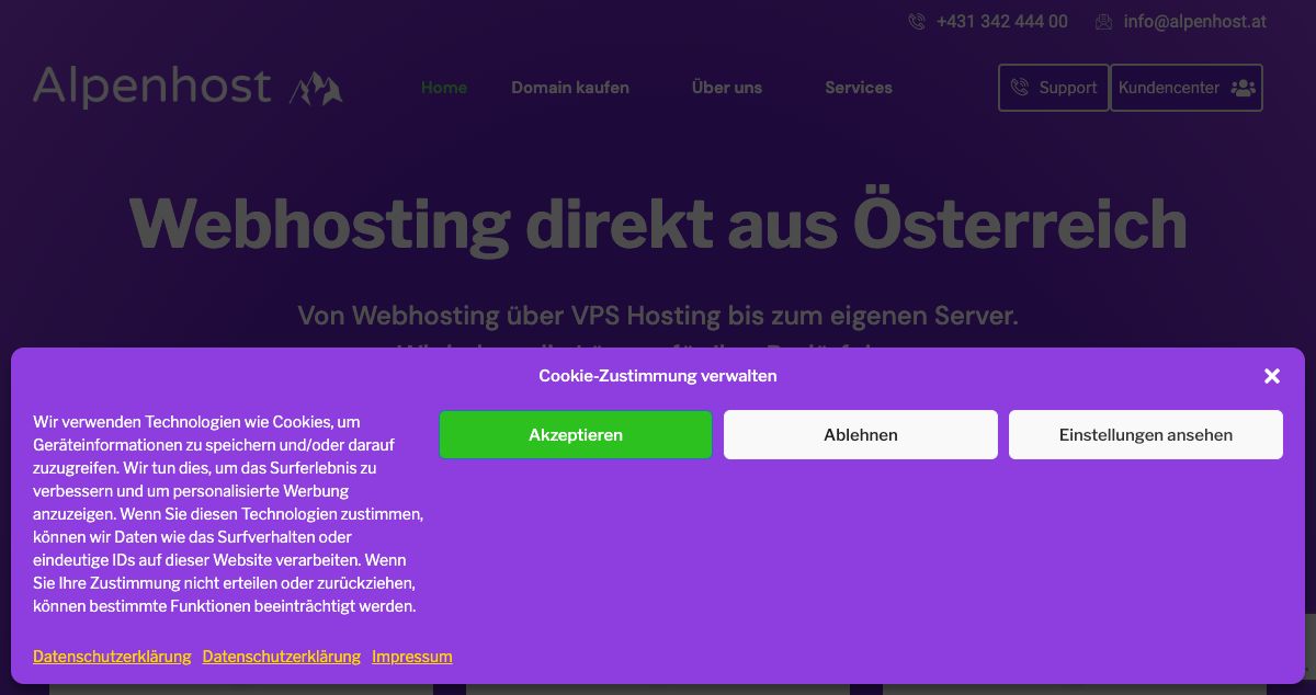 Homepage of Alpenhost hosting