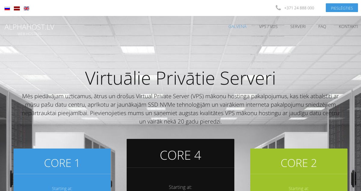 Homepage of AlphaHost.lv hosting