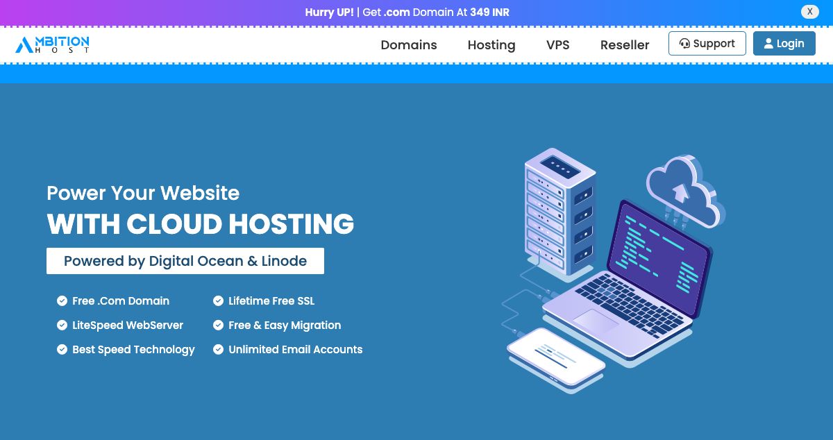 Homepage of AmbitionHost hosting