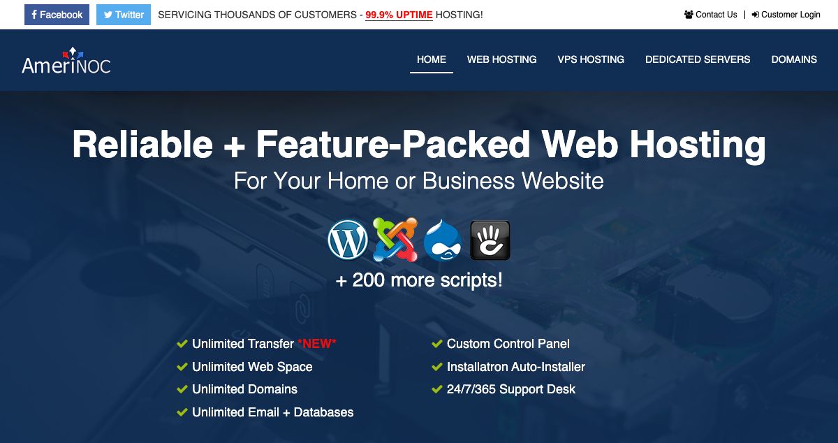 Homepage of AmeriNOC hosting