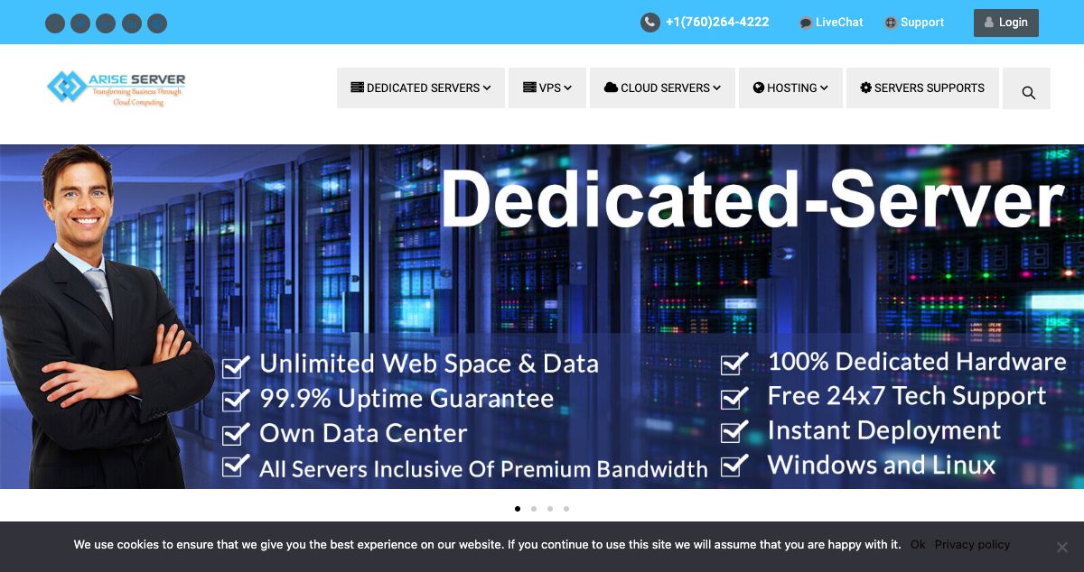 Homepage of Arise Server LLP hosting