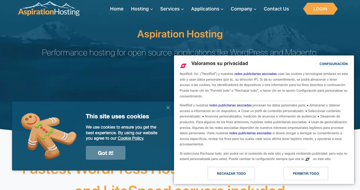 Homepage of Aspiration Hosting hosting