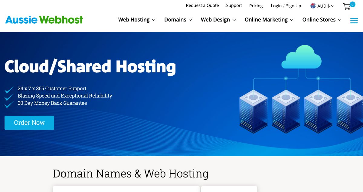 Homepage of Aussie Webhost Pty Ltd. hosting