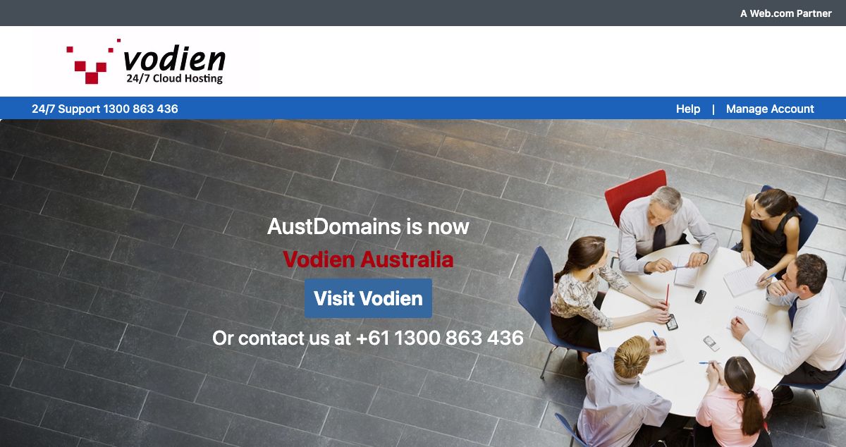 Homepage of Aust Domains hosting