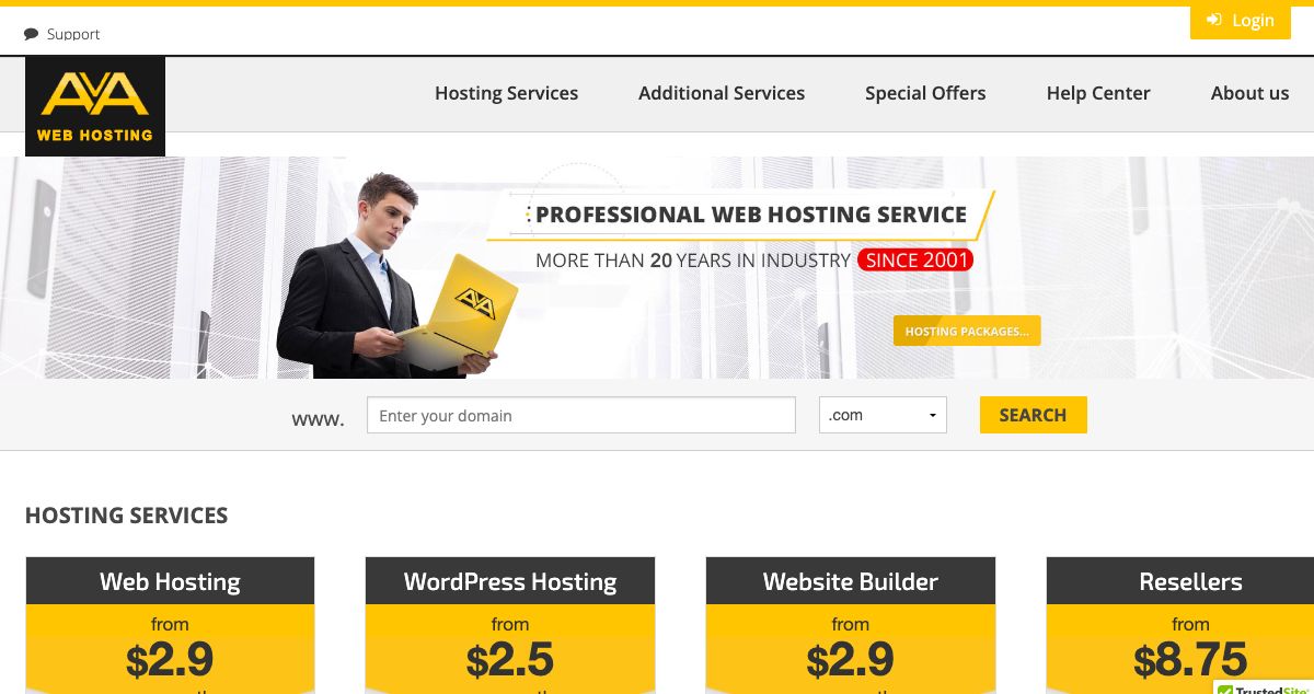 Homepage of Avahost.net hosting