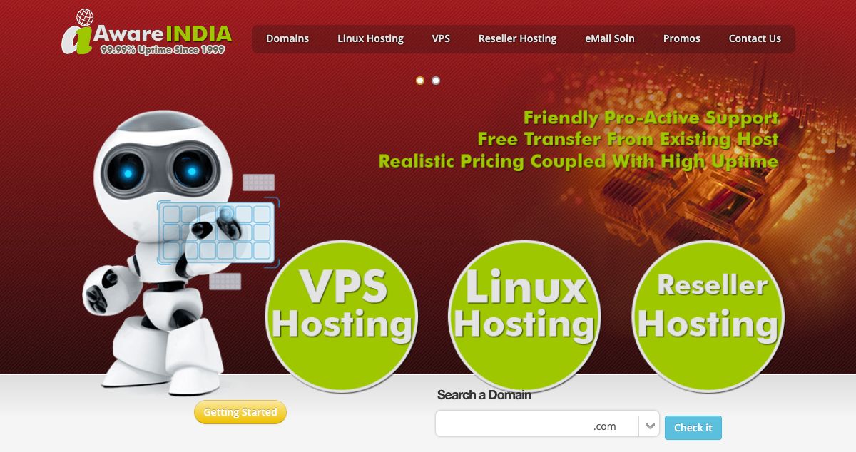 Homepage of AwareIndia hosting