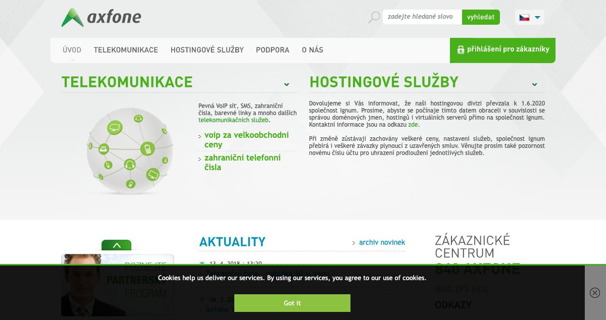 Homepage of Axfone hosting