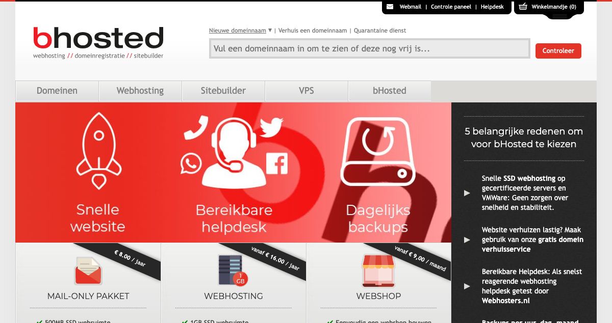 Homepage of bHosted.nl hosting