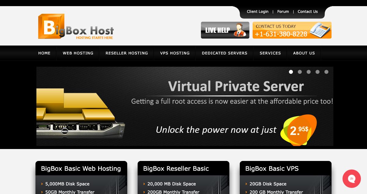 Homepage of BigBox Host hosting