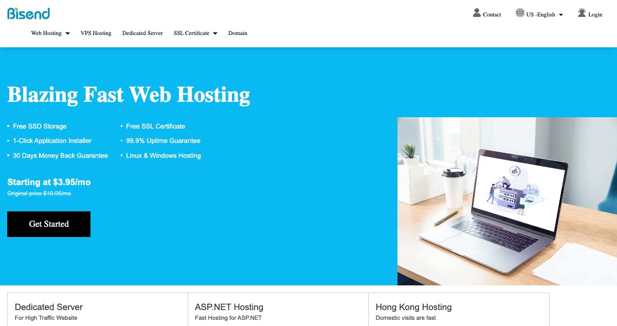 Homepage of Bisend hosting