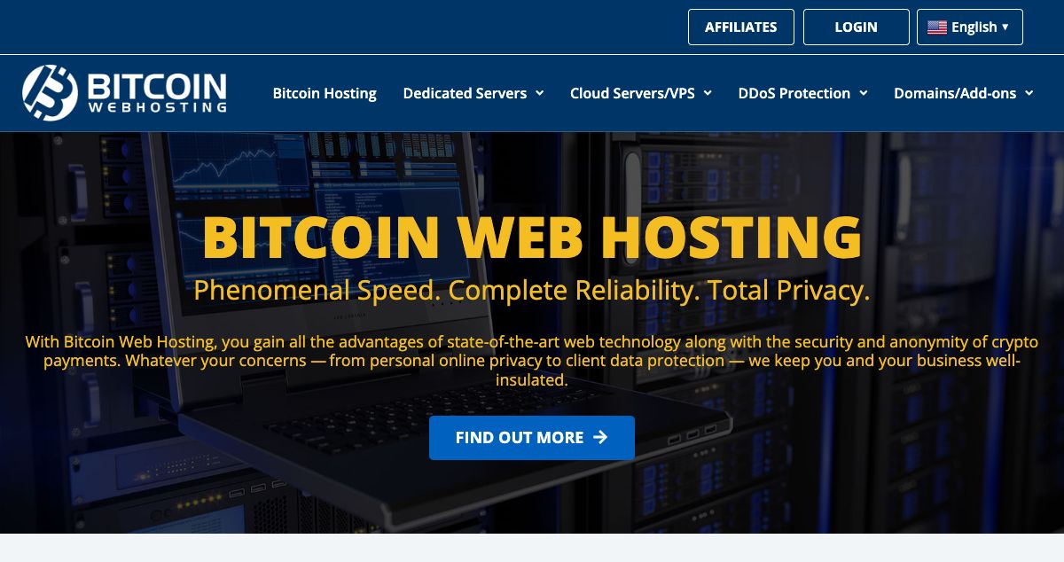 Homepage of Bitcoin Web Hosting hosting