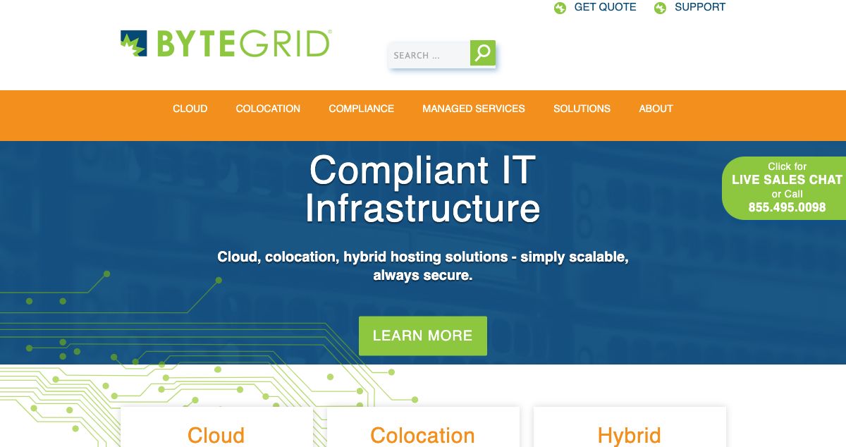 Homepage of Bytegrid hosting