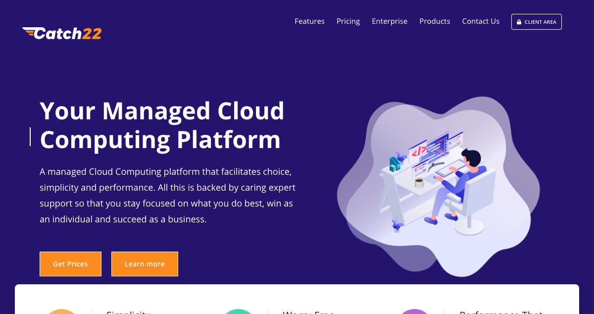 Homepage of Catch22 Cloud hosting