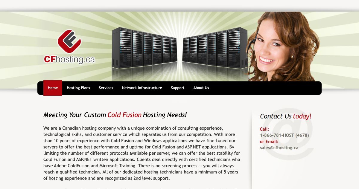 Homepage of CFHosting.ca hosting