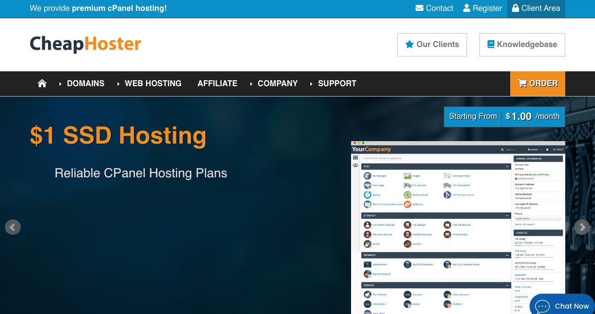 Homepage of CheapHoster hosting