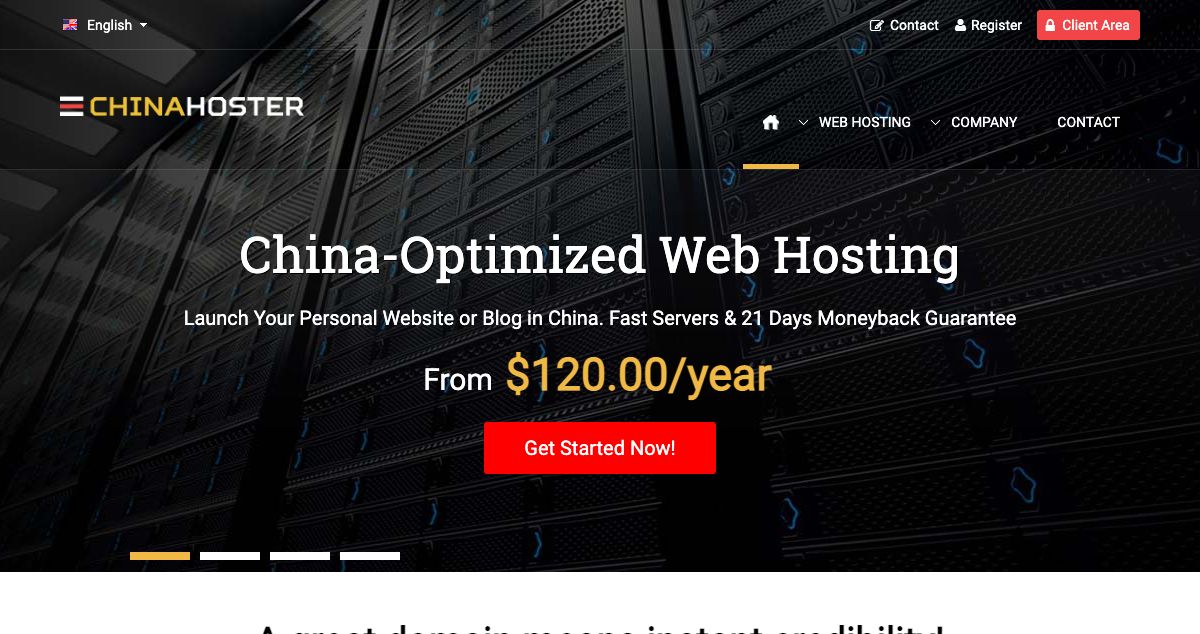 Homepage of ChinaHoster.com hosting