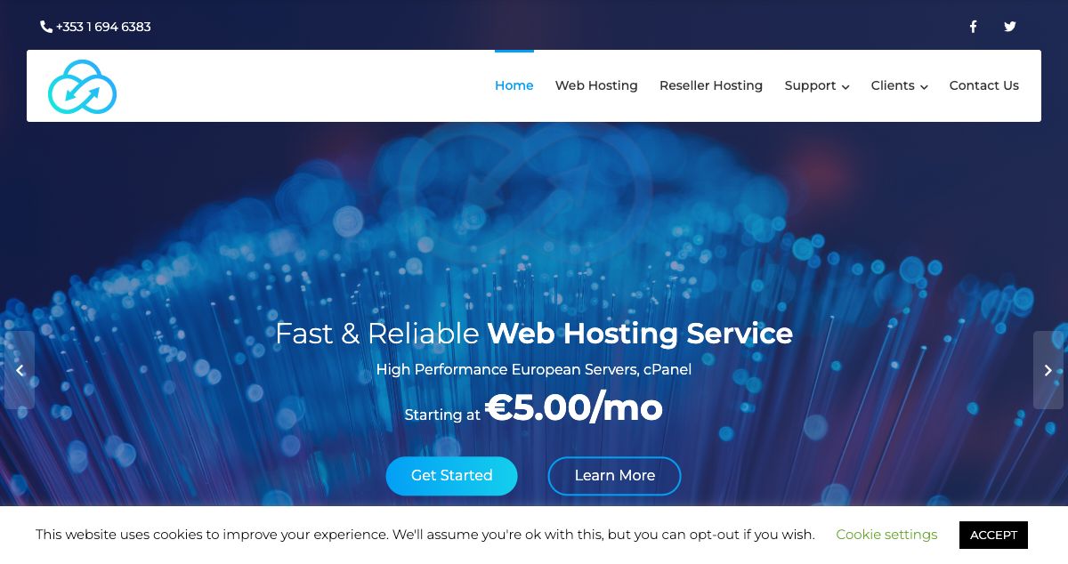 Homepage of Central Hosting Ireland hosting