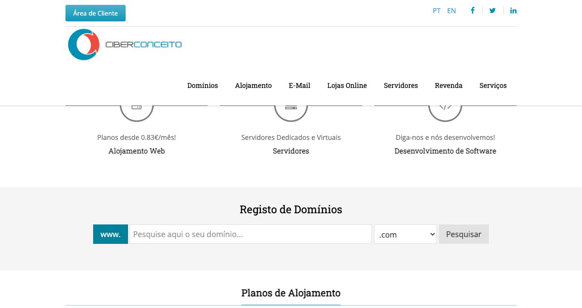 Homepage of CiberConceito hosting