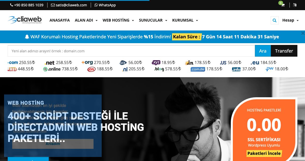 Homepage of CliaWeb Web Hosting & İnternet Service Provider hosting