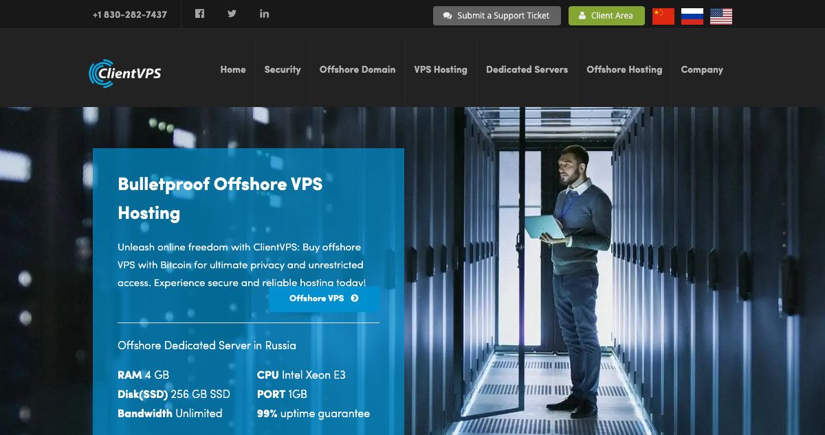 Homepage of ClientVPS Offshore Web Hosting hosting