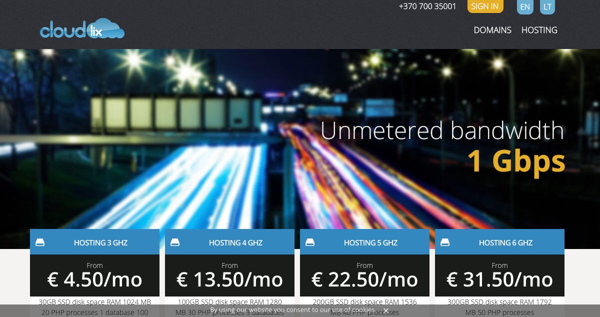 Homepage of CloudLix hosting