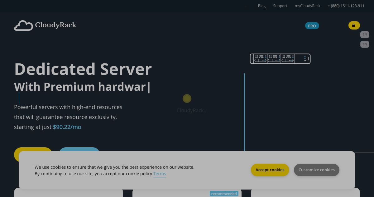 Homepage of CloudyRack hosting