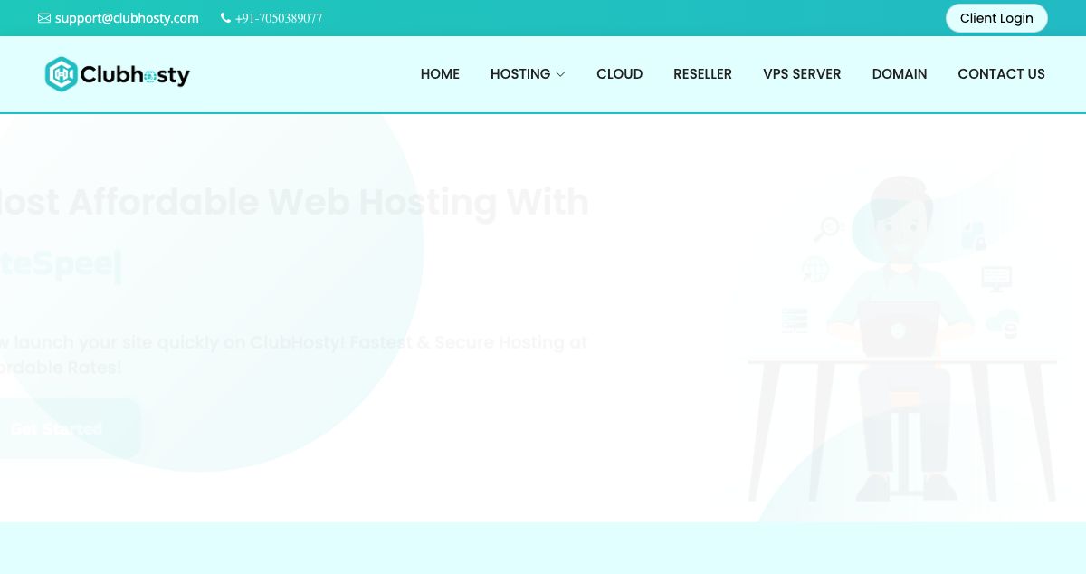 Homepage of ClubHosty hosting