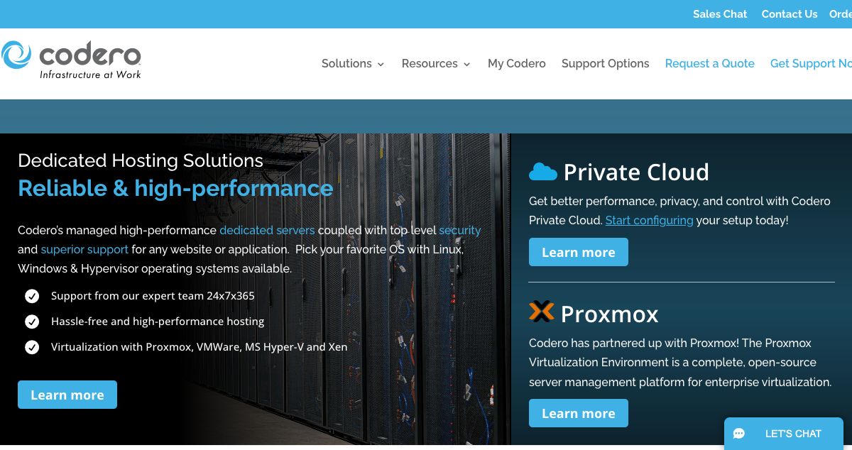 Homepage of Codero hosting