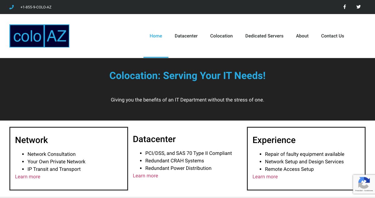 Homepage of coloAZ hosting