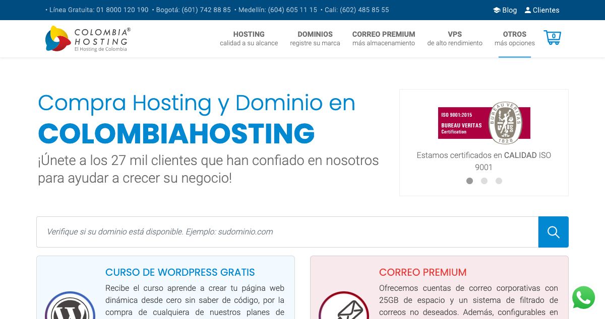 Homepage of Colombia Hosting hosting