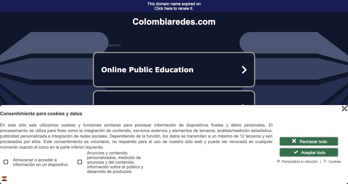 Homepage of Colombia Redes hosting