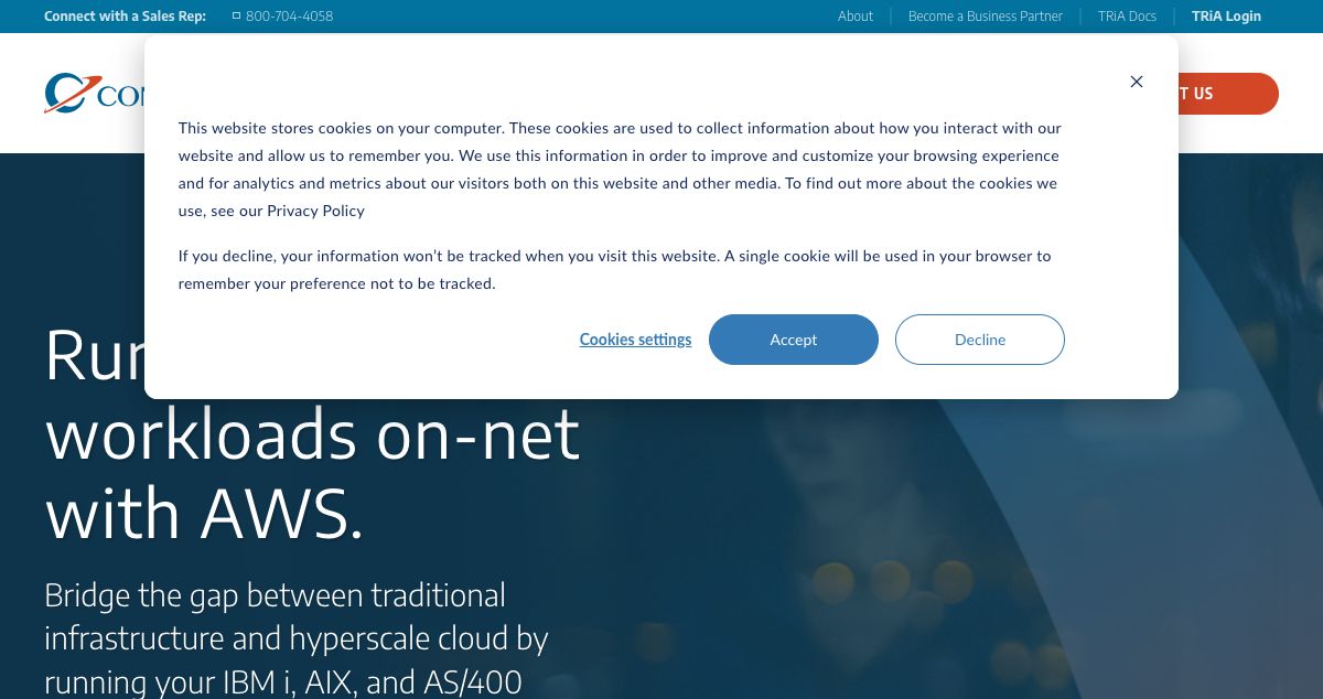 Homepage of Connectria hosting