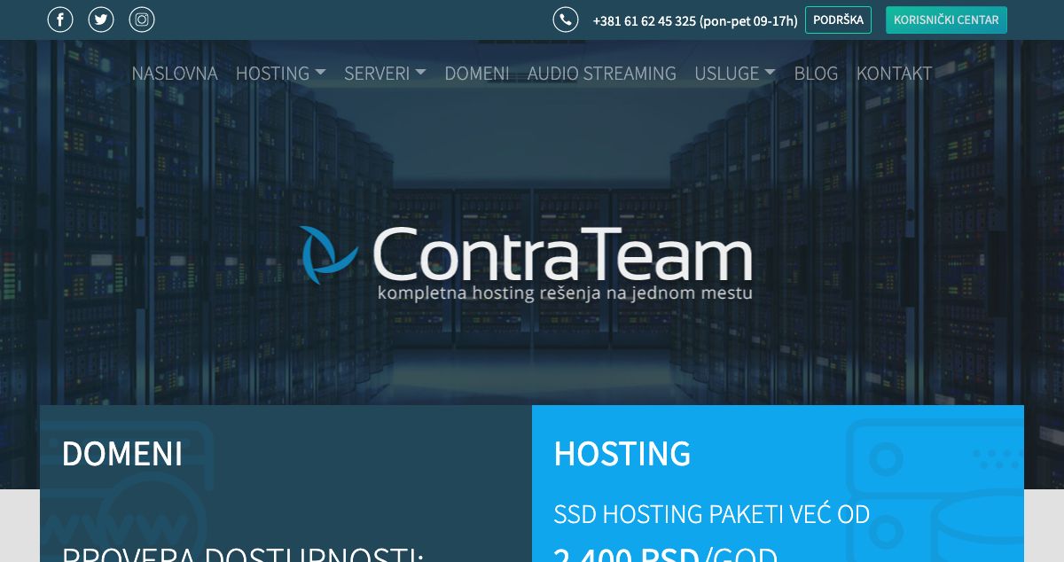 Homepage of ContraTeam hosting