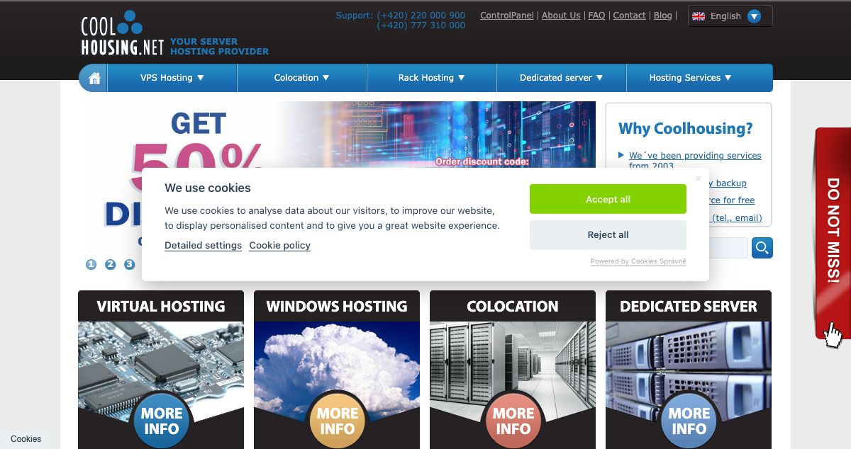 Homepage of Coolhousing Datacenter hosting