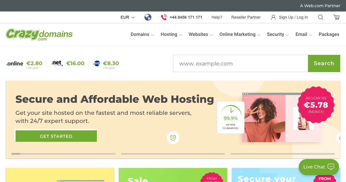 Homepage of Crazy Domains hosting