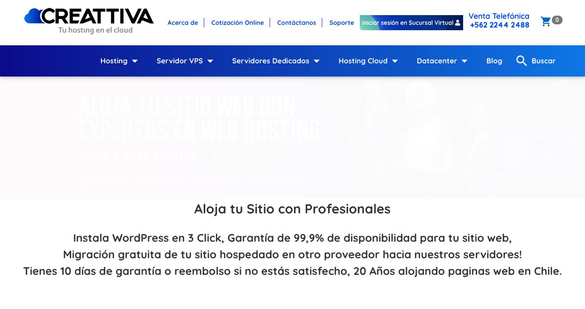 Homepage of Hosting Chile Creattiva hosting